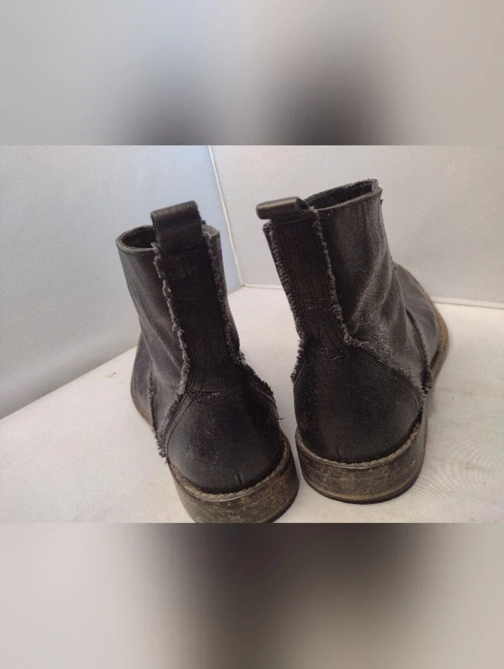 Rocket Dog Men's Mirza Black Leather Frayed Edge Zip Up Ankle Boots 13